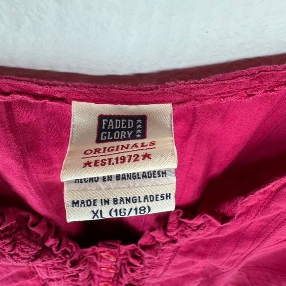 Faded Glory Womens Y2K Babydoll Henley Top‎ Sz XL Pink Ruffled Button Peplum Vtg - Picture 3 of 6